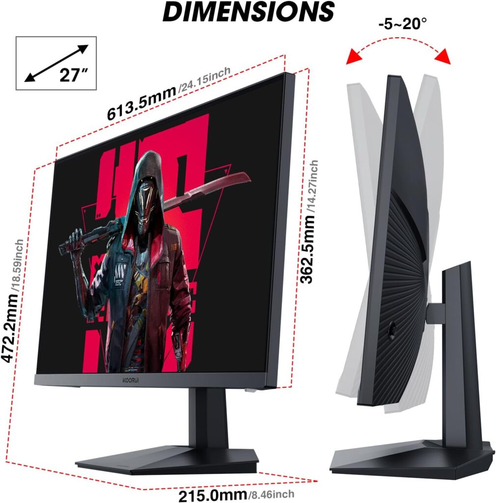 KOORUI 27 Inch Computer Monitor FHD 1080P Gaming Monitor 165Hz VA 1800R Monitors with Ultra-Thin, HDMI X2 /DP, VESA Compatible, Tilt Adjustable, Eye Care