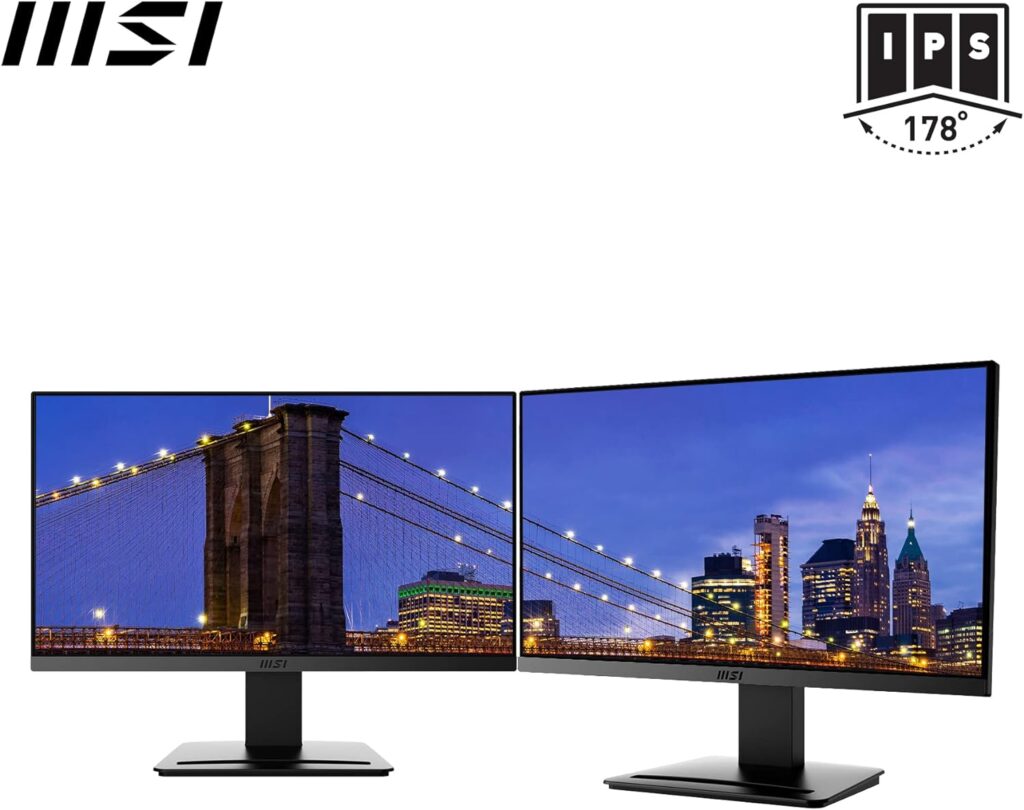 MSI PRO MP2412 23.8 Inch Monitor, Full HD (1920 x 1080), 100Hz, VA, 4ms, FreeSync, HDMI, VGA, Anti-Glare, Anti-Flicker, Less Blue light, TÜV Certified, VESA, Kensington, Black