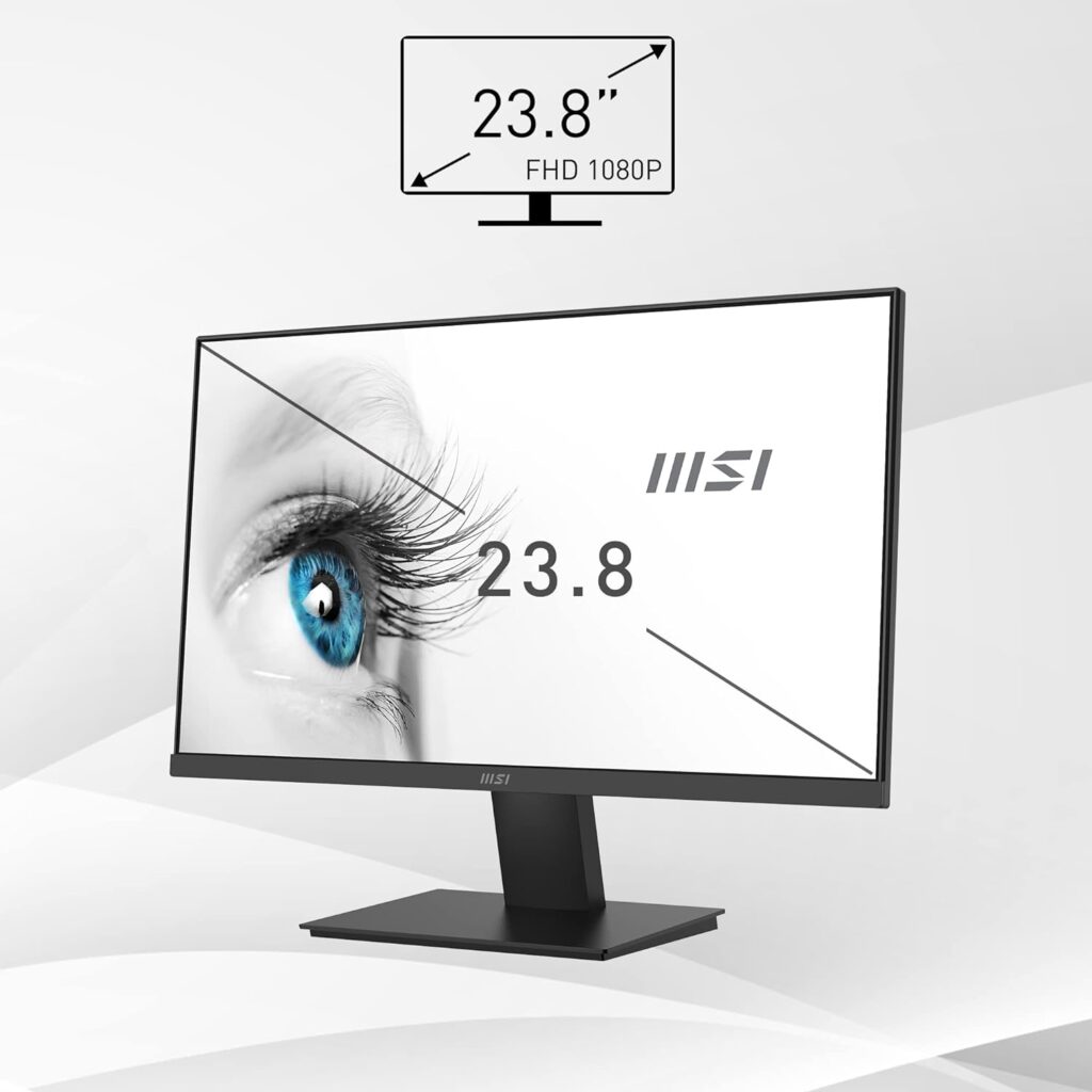 MSI PRO MP241X 23.8 Monitor, FHD (1920 x 1080), 75Hz, VA, 4ms, HDMI, VGA, Anti-Glare, Anti-Flicker, Less Blue light, TÜV Certified, VESA, Black