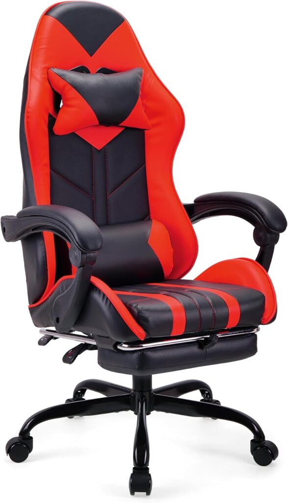 Play haha.Gaming chair Office chair Swivel chair Computer chair Work chair Desk chair Ergonomic Chair Racing chair Leather chair Video game chairs (Red,With footrest)