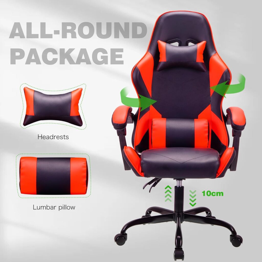 T-THREE.High back ergonomic computer chair,gaming chair,office chair,desk chair,swivel chair,racing chair,adjustable lumbar support and headrest,can bear 150kg weight(Gray)