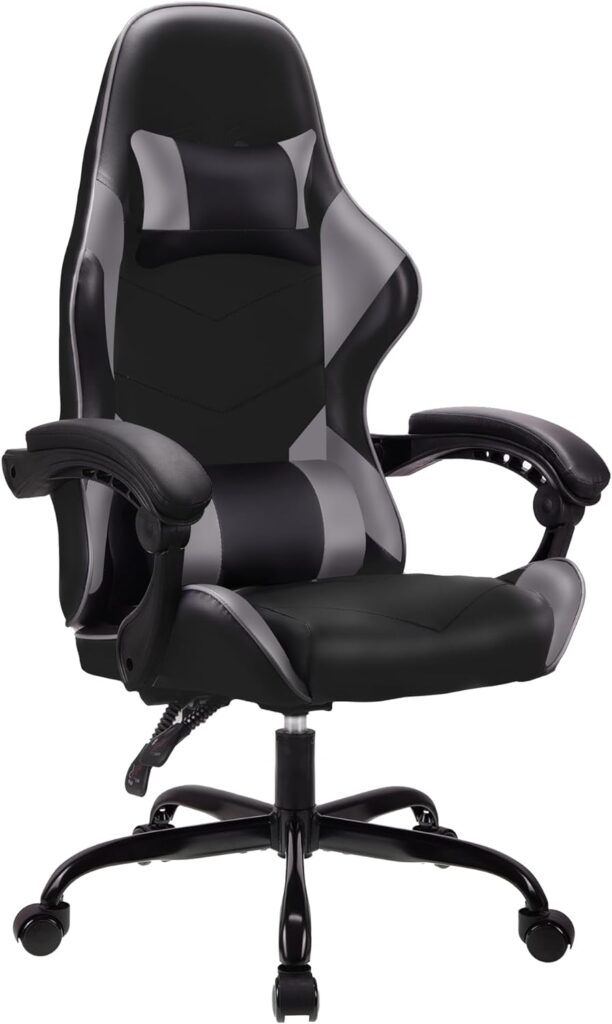 T-THREE.High back ergonomic computer chair,gaming chair,office chair,desk chair,swivel chair,racing chair,adjustable lumbar support and headrest,can bear 150kg weight(Gray)