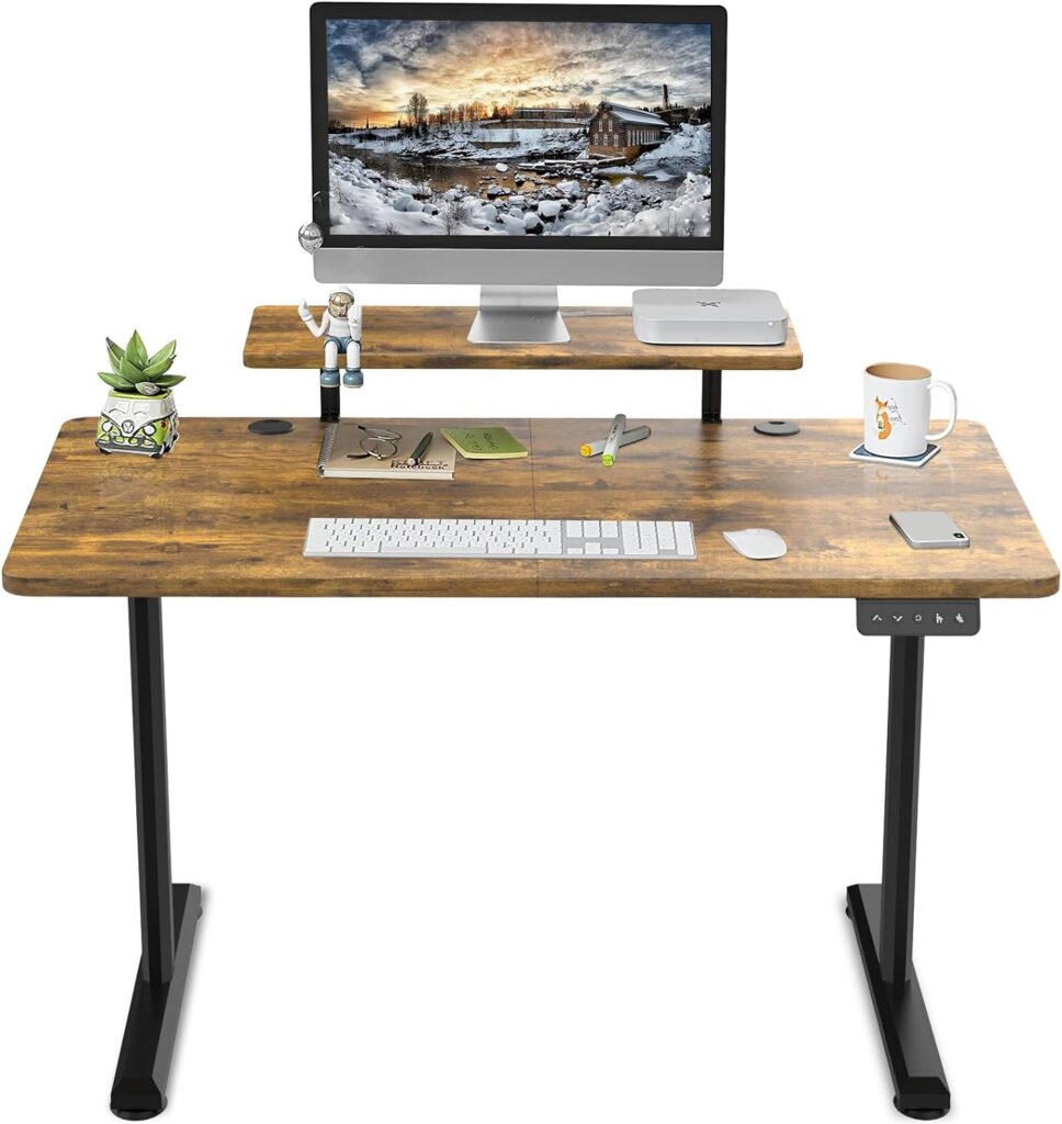 TRIUMPHKEY Electric Standing Desk 160x70cm Height Adjustable Desk with Monitor Shelves Sit Stand Desk Stand Up Desk for Home Office Computer Workstation(White)