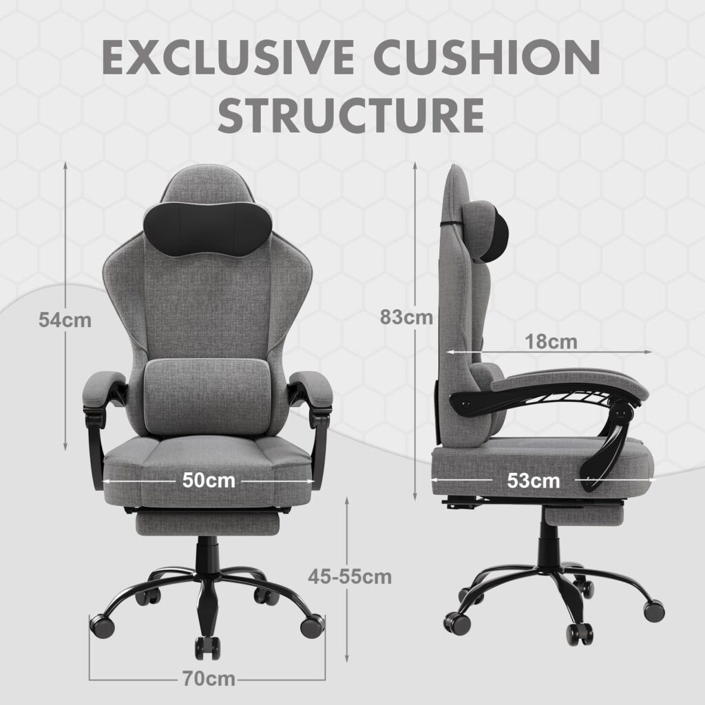 TRIUMPHKEY Fabric Gaming Chair with Footrest,Computer Desk Chair,Massgae Lumbar Support,Ergonomic Video Game Chair for Adult,Heavy Duty Wide for Office and Home