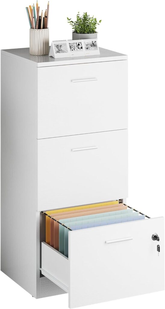 YITAHOME 3-Drawer File Cabinet with Lock, Filing Cabinet for Letter A4-Sized Files, Need to Assemble, Storage Cabinet for Home Office, White (White)