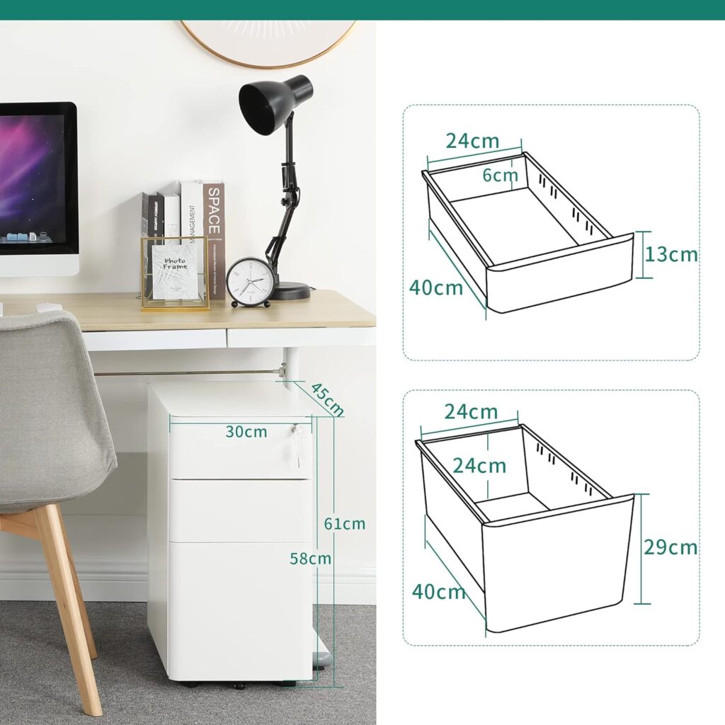 YITAHOME 3-Drawers Filing Cabinet Lockable, Home Office Mobile File Cabinets with Wheel, Under Desk File Office Cabinet for Letter/Legal/A4, Fully Assembled, White